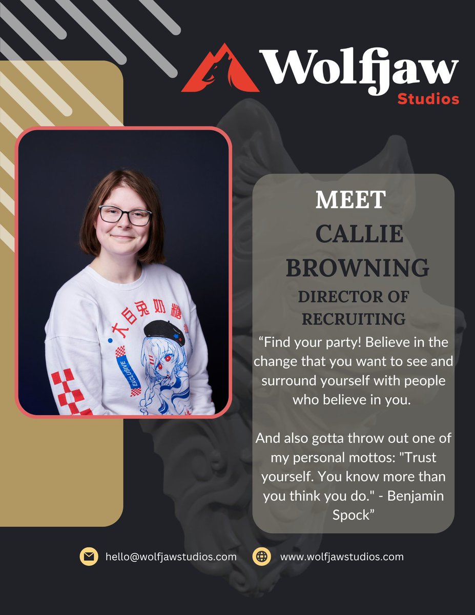 In celebration of #InternationalWomensDay and #WomensHistoryMonth we are continuing to highlight the Women of Wolfjaw who have been and continue to make an impact on the Games Industry. Finally, we shout out Callie Browning, Director of Recruiting at Wolfjaw!