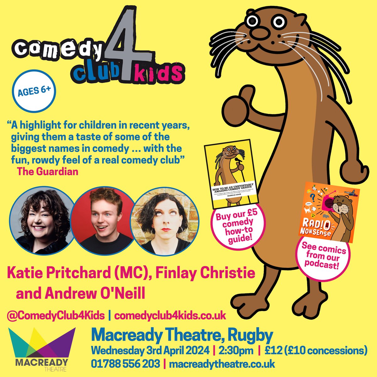 Rugby! KIDS! We're back at @Macready_Rugby on Wednesday 3rd April with comedy excellence from @katiepritchards, @finlaycomedy and @destructo9000! JOIN US! 🎟️ ticketsource.co.uk/rugby-arts/com…