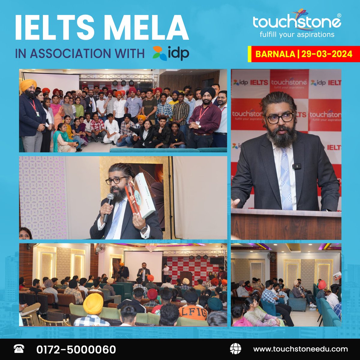 Dive into an exhilarating day at the IELTS MELA! Today, our students engaged with esteemed education experts and IDP master trainers in Barnala. Featuring an inspiring keynote address by Mr. Ashutosh Anand, CEO of Touchstone Educationals. 
#IDP #ielts #educationalcollaboration