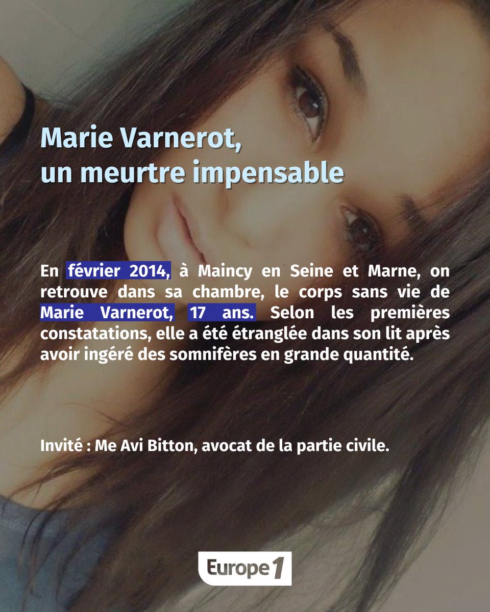 100HONDELATTE's tweet photo. 👉 Marie Varnerot, un meurtre impensable
📍6h #podcast
📍14h @europe1
2014, à Maincy, on retrouve dans sa chambre, le corps de Marie Varnerot, 17 ans. Selon les premières constatations, elle a été étranglée dans son lit.
Invité : Me @Avi_Bitton

#hondelatteraconte
@hondelatte https://t.co/oOwCMRuU0a