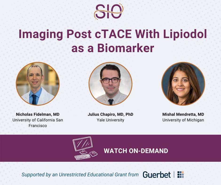 Now available! Watch a recording of our latest webinar, “Imaging Post cTACE With Lipiodol as a Biomarker,” featuring Nicholas Fidelman, MD, Julius Chapiro, MD, PhD, and Mishal Mendretta-Lala, MD. learning-center.sio-central.org/products/imagi…