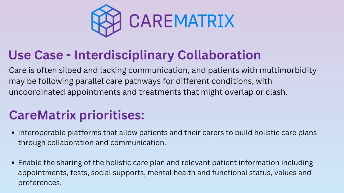 CareMatrix_PCP's tweet image. Care is often siloed and lacking communication.

See how CareMatrix is establishing new ways to help people with multimorbidity.

🔗carematrix.eu/use-cases/

@InnovationSkane @IFICInfo @NorwayHealthTec @VestreViken @regionskane @bioef_ @osakidetzaEJGV