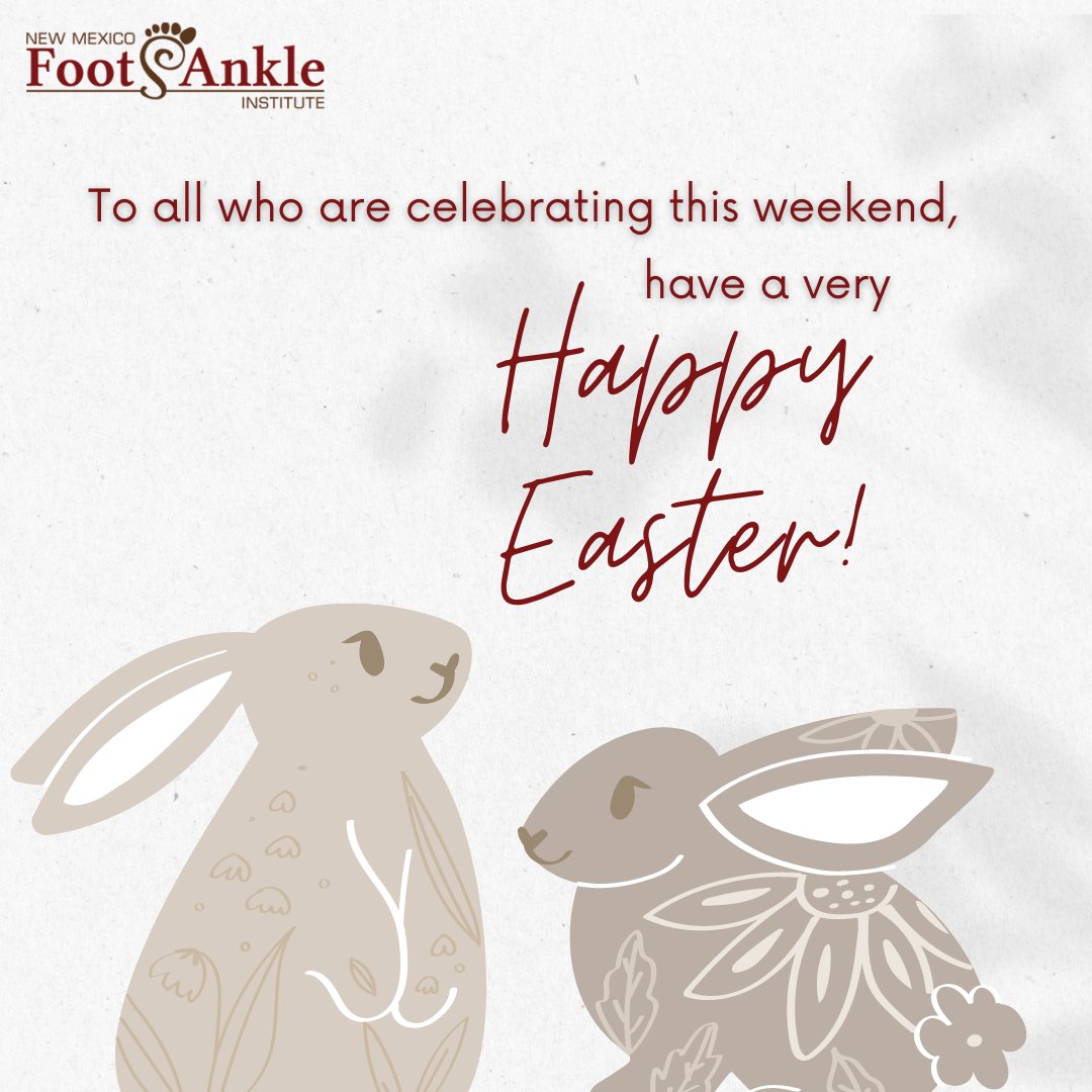 We hope you have a wonderful weekend with family and friends!
.
.
#Easter #EasterSunday #easteregghunt #easterbasket #easterweekend #podiatry #footconditions #footandankle #bestpodiatrists #NewMexicoFootAndAnkleInstitute #podiatrists #AlbuquerqueNewMexico #Albuquerquepodiatrist