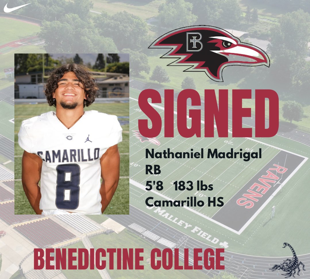 Congratulations to @natemadrigal7 on furthering his academic and athletic career at Benedictine College! Nate does everything the right way from the classroom, weight room, practice, games, and being a great teammate! #GoScorps #Character #Commitment #Unity @ScorpAthleticBC