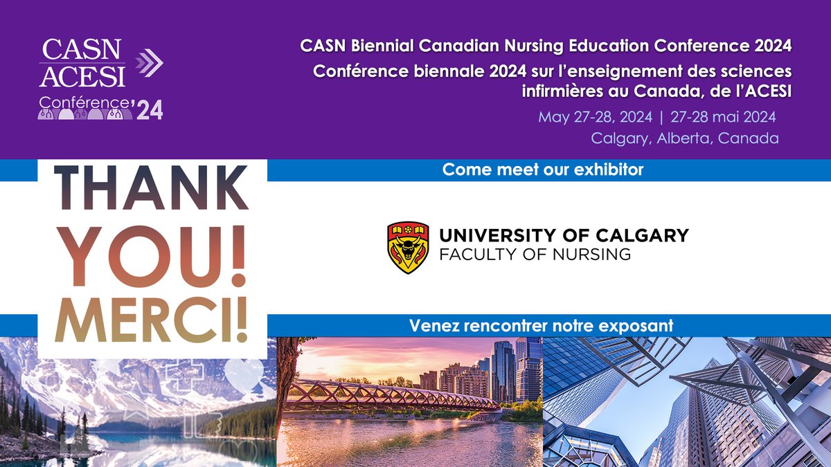 Meet @UCalgaryNursing, a confirmed exhibitor at the CASN Biennial Canadian Nursing Education Conference 2024. | Venez rencontrer un exposant confirmé lors de la Conférence biennale sur l’enseignement des sciences infirmières au Canada. bit.ly/3ZYq9D1 #CASNConference2024