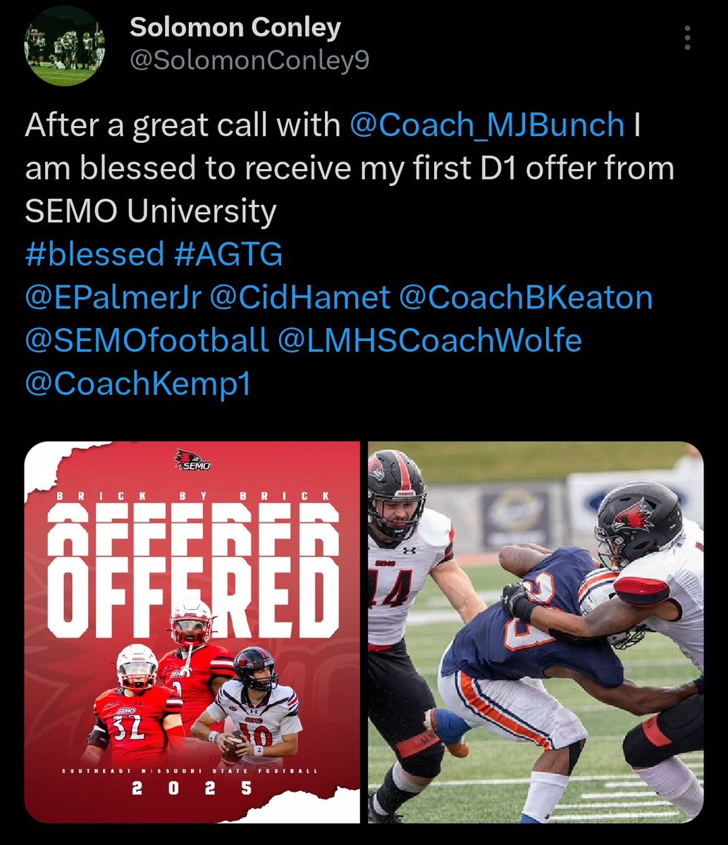 His first D1 offer with more to come! Shout-out to our guy @SolomonConley9 his hard work is starting to be recognized! #Mindset #speedrich