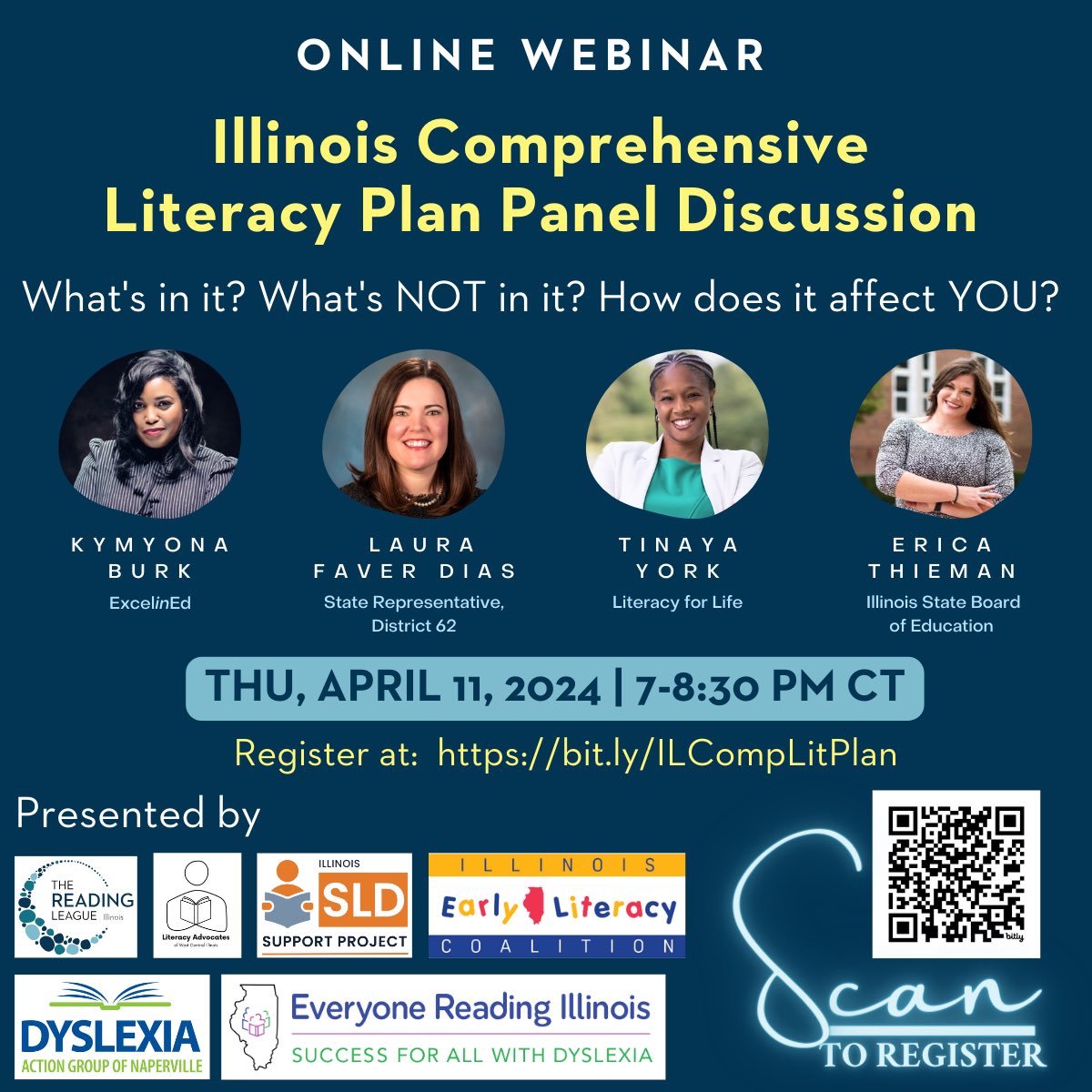 ReadingLeagueIL's tweet photo. Join us on April 11, 7-8:30pm for a free webinar! Learn about Illinois' Comprehensive Literacy Plan from expert panelists. Don't miss this chance to shape the future of education. Register now: https://t.co/dAHKGK1hv8

 #IllinoisEducators #LiteracyForAll #ScienceOfReading https://t.co/LXePTvSiMt