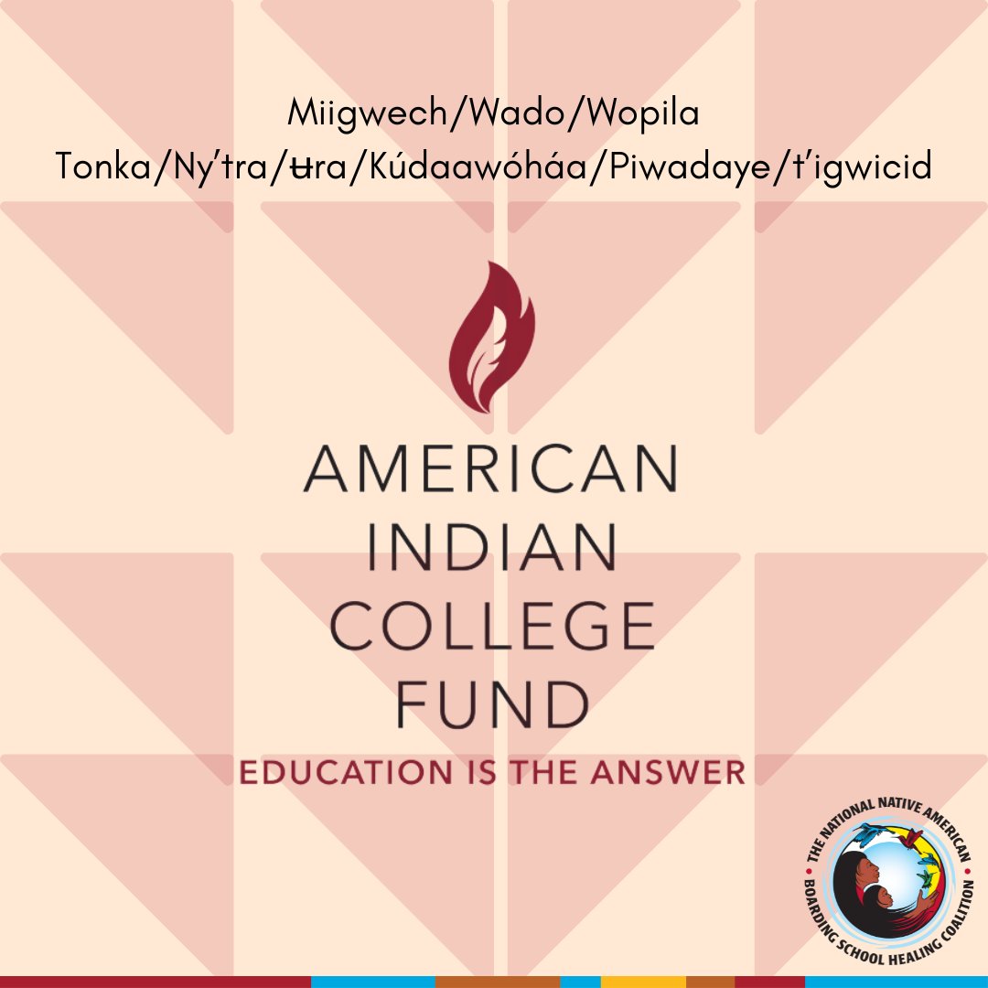 Miigwech/Wado/Wopila Tonka/Ny’tra/ʉra/Kúdaawóháa/Piwadaye/t’igwicid to the @American Indian College Fund for their unwavering support and partnership with the National Native American Boarding School Healing Coalition. 🪶🧡 #TruthJusticeHealing