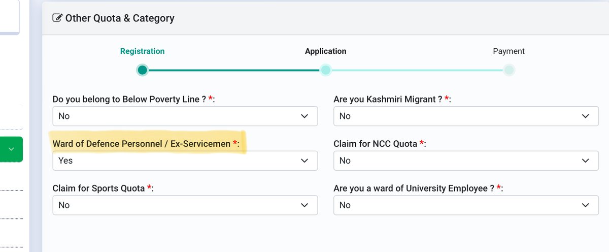 ankitsblasters's tweet image. @NTA_Exams @EduMinOfIndia @dpradhanbjp 
Dear Sir/Ma’am,
During application process of CUET UG - 2024 (App. no.  : 243551517046) , I chose defence quota but I am unable to proceed further in application, Even submitting the defence proof documents are not mandatory. 
Pls help me.