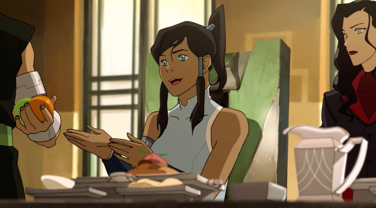 Korra, Book 1: *hates mornings, calls them evil*

Also Korra, Book 3: *only eats breakfast beside Asami*