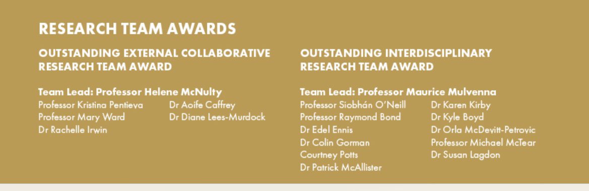 Congratulation to Prof Helene Mc Nulty, Prof Kristina Pentieva, Prof Mary Ward, Dr Rachelle Irwin, Dr Aoife Caffrey and Dr Diane Lees-Murdock for winning the Outstanding External Collaborative Research Team Award 🥇 for their EpiBrain project with colleagues from Spain & Canada