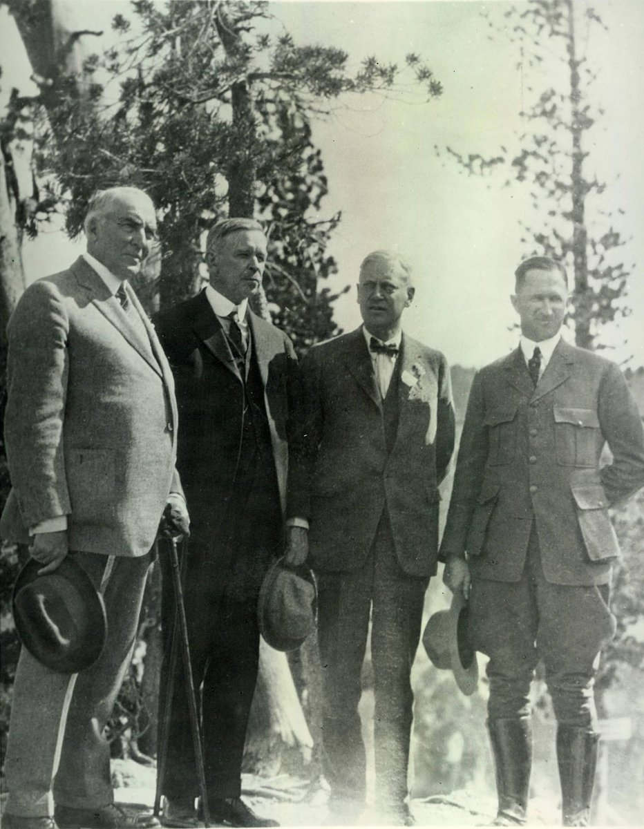 For our final #NationalParkWeek post we note some of the pioneers who made the NPS what it is today - along with President Harding, this image from our holdings shows SecInt Hubert Work, NPS Director Stephen Mather, and Yellowstone Supt Horace Albright at @YellowstoneNPS.