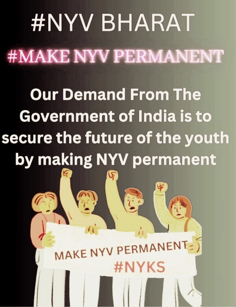 #NYKS_NYV_Make_Permannet
नेहरू युवा केंद्र में कार्यरत देश के 13000 NYV को स्थाई किया जाय। <a href="/ianuragthakur/">Anurag Thakur</a> <a href="/narendramodi/">Narendra Modi</a> <a href="/PMOIndia/">PMO India</a> <a href="/AmitShah/">Amit Shah</a> <a href="/airnewsalerts/">All India Radio News</a> <a href="/PIB_India/">PIB India</a> <a href="/NisithPramanik/">Nisith Pramanik</a> <a href="/nyksindia/">NYKS India</a> @NYVsBharat <a href="/aajtak/">AajTak</a> <a href="/ABPNews/">ABP News</a> <a href="/Republic_Bharat/">Republic Bharat - रिपब्लिक भारत</a> <a href="/YouthKiAwaaz/">Youth Ki Awaaz</a> <a href="/mygovindia/">MyGovIndia</a> <a href="/YASMinistry/">YAS Ministry</a>