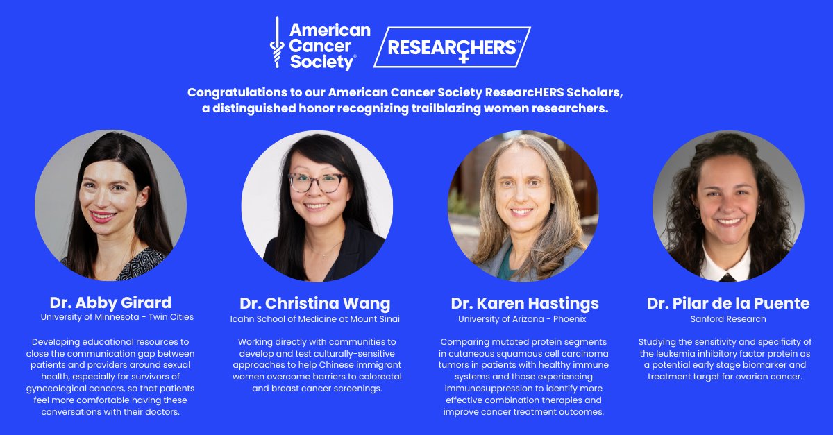 Congratulations to American Cancer Society’s newest ResearcHERS Scholars, a distinguished honor recognizing trailblazing women researchers based on their innovation and potential for impact. Learn how you can help support women-led cancer research: bit.ly/3TGunw6