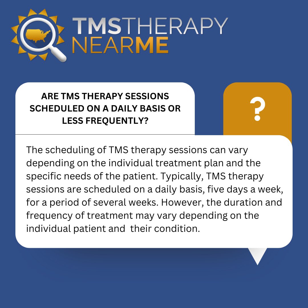 TMSNearMe's tweet photo. How often are TMS therapy sessions scheduled? #TMSTherapy https://t.co/pxa2EHWxIn