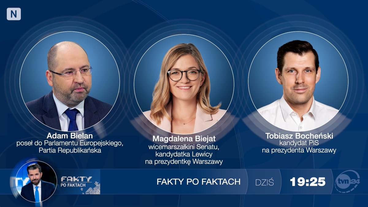 Dziś w programie gośćmi Piotra Marciniaka będą: Adam Bielan @AdamBielan Magdalena Biejat @MagdaBiejat Tobiasz Bocheński @TABochenski Zapraszamy o 19:25 do @tvn24