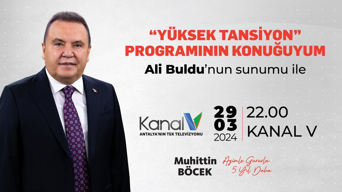 Bu akşam saat 22.00'de Kanal V'de Ali Buldu'nun sunduğu 'Yüksek Tansiyon' programının konuğu olacağım. Ekran başında buluşalım. ☺️ @alibuldu07 @AntalyaKanalV