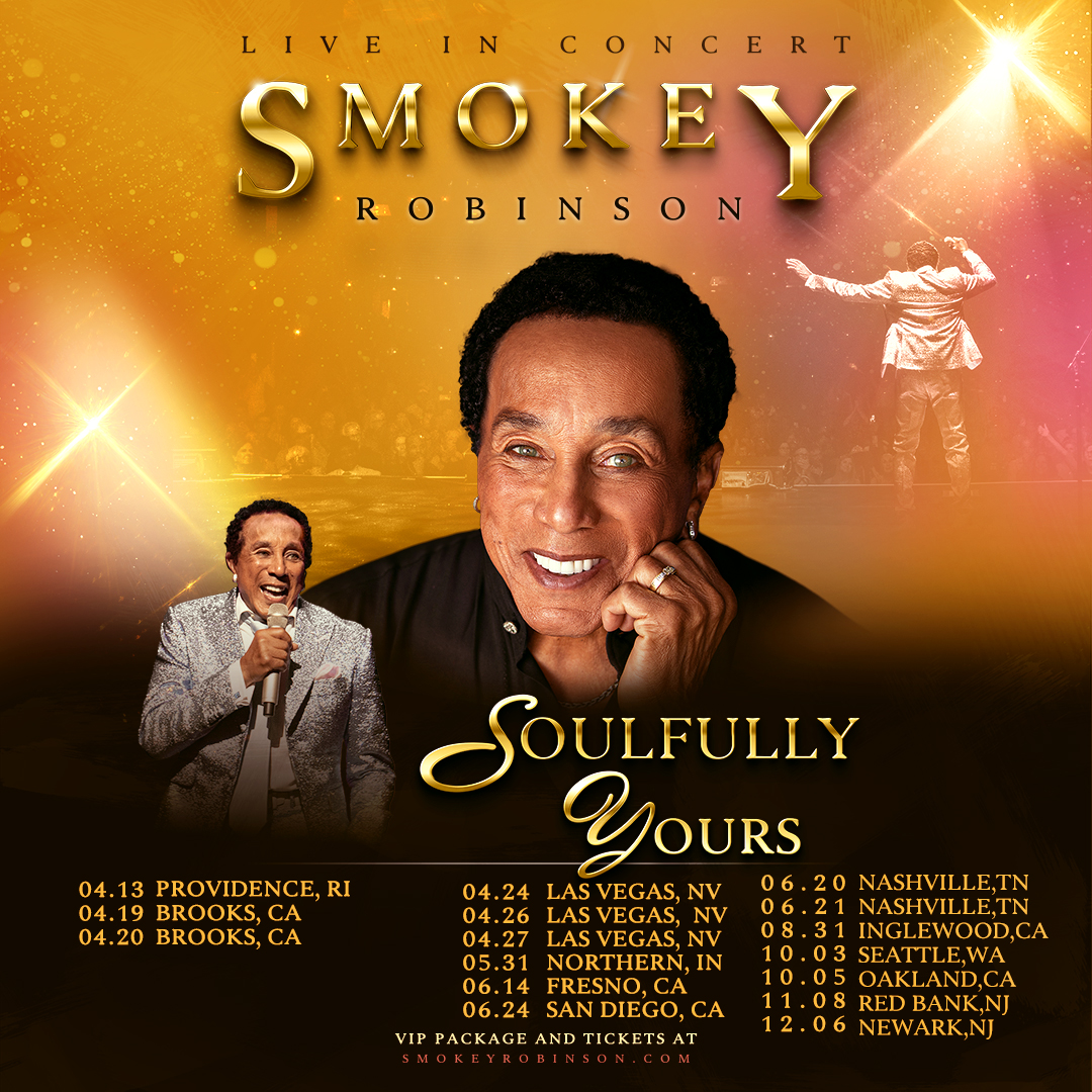 I have a few 'Soulfully Yours' shows coming up in just a few weeks away! 🎉 I can't wait for you all to see what we've been working on. Make sure you grab your tickets! You can purchase general and VIP tickets on my website smokeyrobinson.com