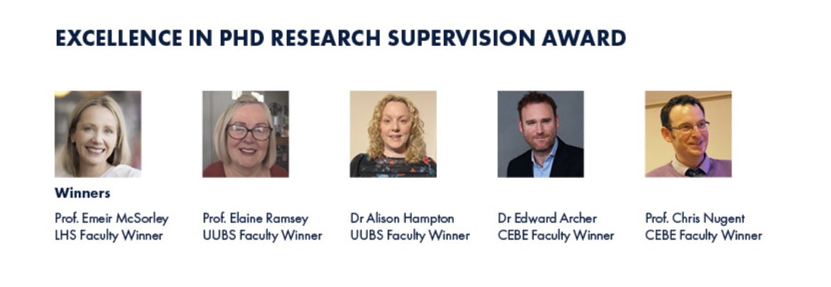 Congratulations to Prof Emeir McSorley for winning the Excellence in PhD Research Supervision Faculty Award. Delighted to see all Emeir’s hard work and support for her PhD researchers being recognised in this way 🥳🏆📕👩‍🎓