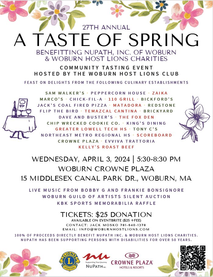 BGCWoburn's tweet photo. The @WoburnHostLions &amp; @NuPathInc are both incredibly valuable organizations that serve our community! And, have you seen the list of participants for A Taste of Spring?! YUM! We hope to see you there next Wednesday! https://t.co/crH8F86uMZ https://t.co/6ssI43RuaE