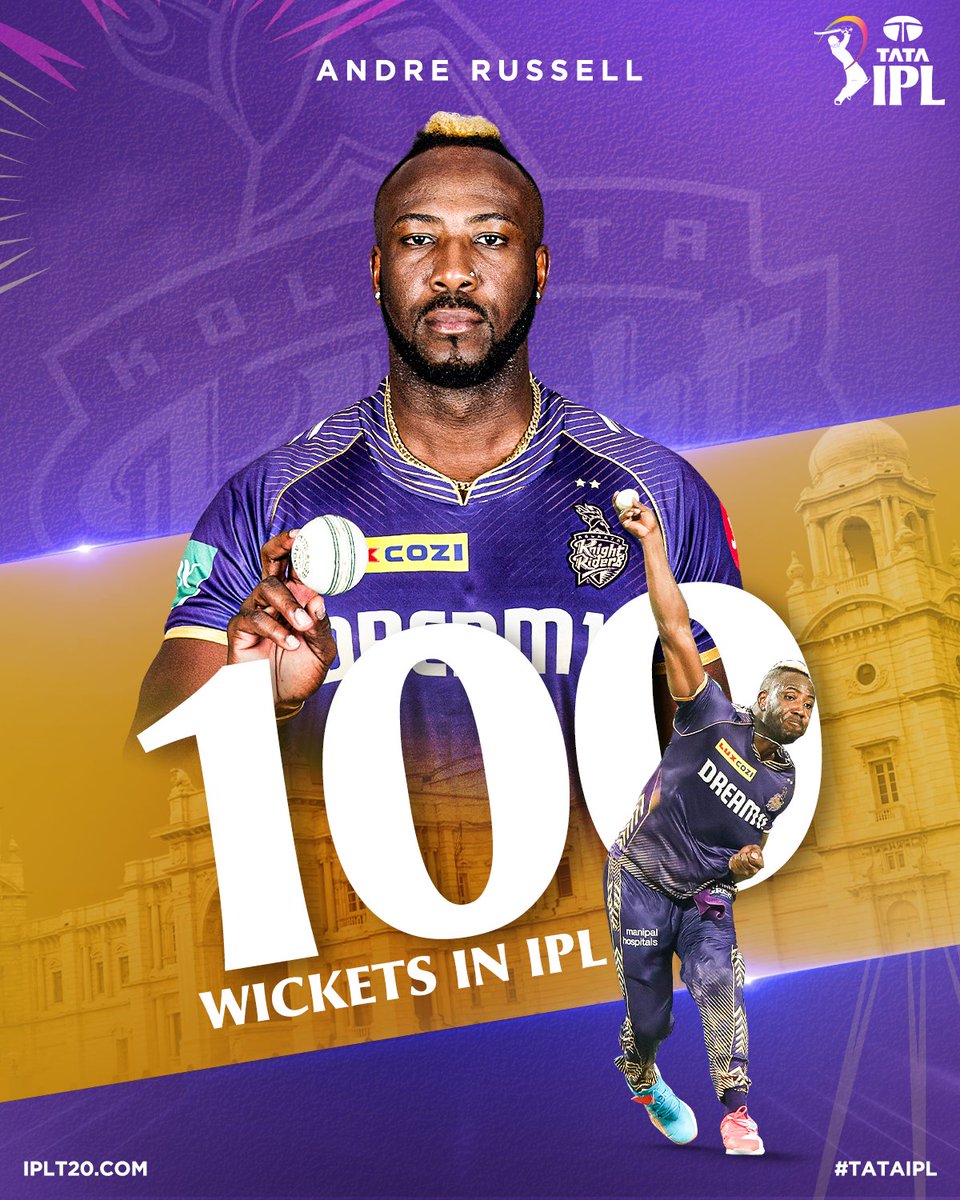 Milestone Unlocked 🔓 @Russell12A reaches wicket number 1️⃣0️⃣0️⃣ in the #TATAIPL 👏 #RCBvKKR | @KKRiders