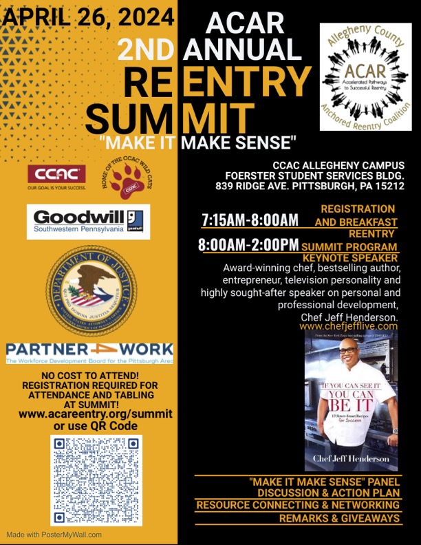 Join us on April 26th for the 2nd Annual Reentry Summit featuring special guest Chef Jeff Henderson. The event is free to all! Simply scan the QR code to register #Partner4Work #P4W #Reentry