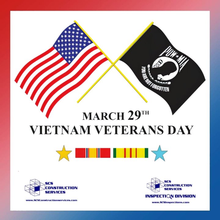 On March 29th #VietnamWarVeteransDay @scsconstruction honors all those who bravely served in the Vietnam War and who sacrificed, on behalf of our Nation. 🇺🇸