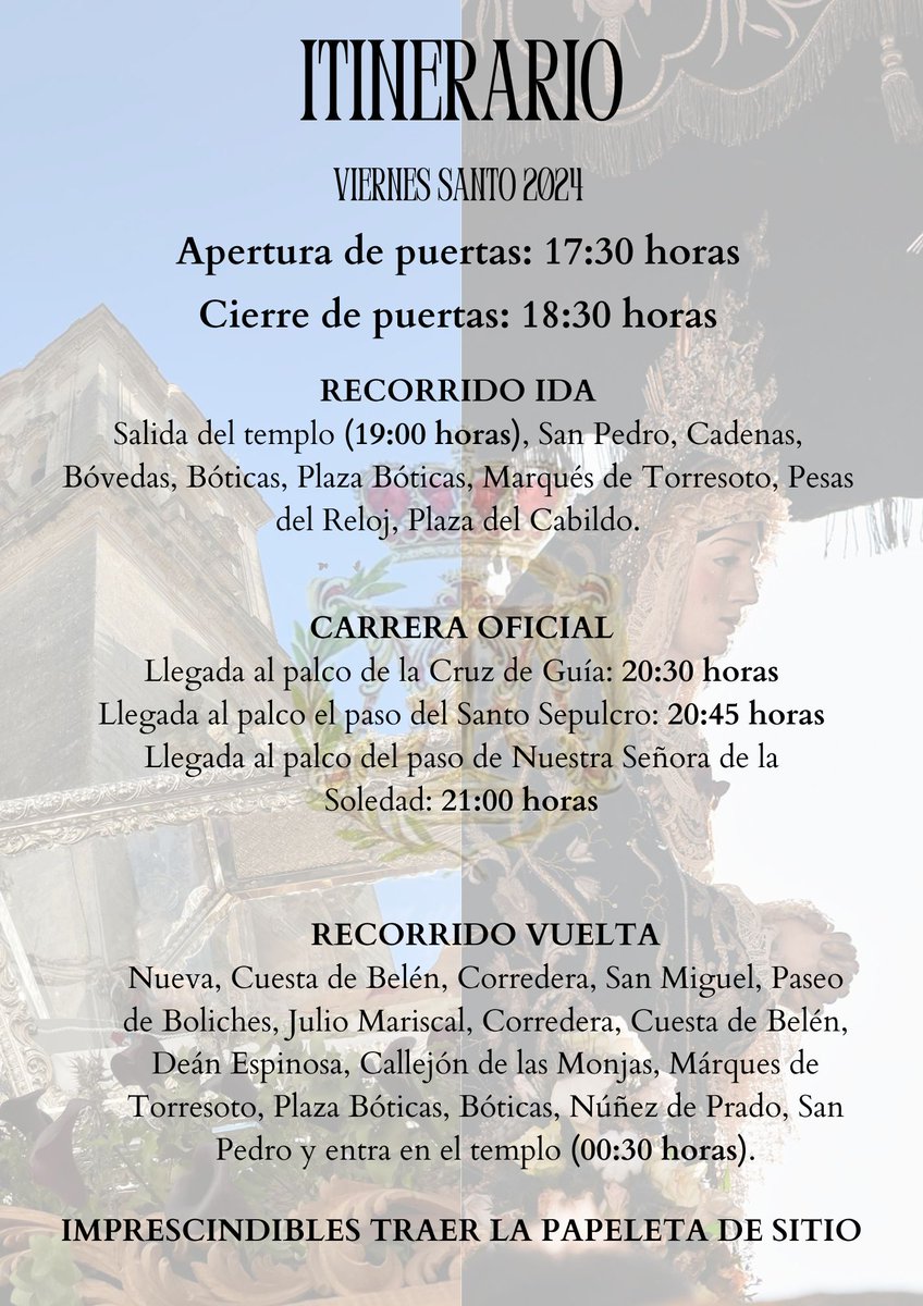 #ViernesSanto24 | Horarios e itinerario de este Viernes Santo.
