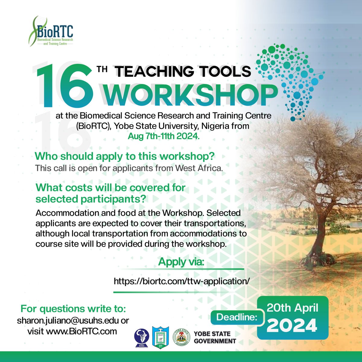 Thrilled to announce the next Teaching Tools Workshop will be at @BioRTCNig! Selected participants get free accommodation, food, and local transport. Apply via biortc.com/ttw-applicatio…. cc: @SONAorg