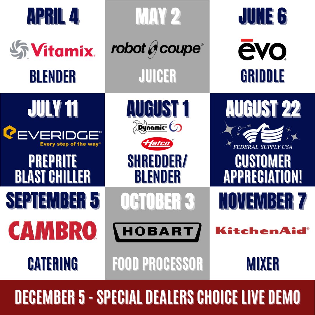 ‼️We have some exciting news!‼️
Our Live Demos are coming back, but this time on Thursdays! Mark your calendars so you don’t miss out on any of the fun! ✨🤩
#localbusiness #restaurants #restaurantequipment #livedemos #womanownedbusiness #familyownedbusiness
