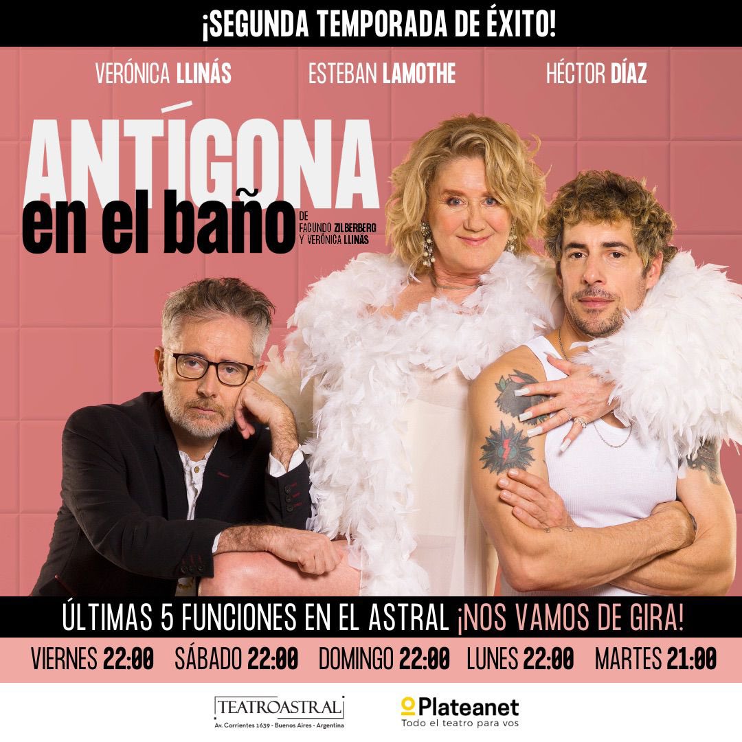 Te tiro una para el finde #XXL 
Son las últimas 5 funciones de #AntigonaEnElBaño en el #TeatroAstral antes de la gira. 
No te la pierdas! 
Entradas acá: plateanet.com/obra/26743?obr…