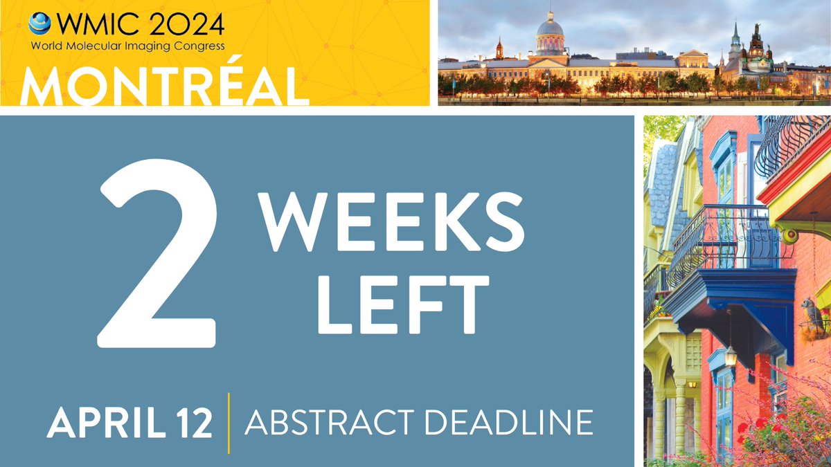 2 weeks until #WMIC2024 abstract deadline! You still have time - but don't let it sneak up on you! Review guidelines: ow.ly/7R6w50R4Z2J Submit abstract: ow.ly/xPxr50R4Z2I Share your research in #MolecularImaging #Theranostics #Radiopharmaceuticals and more!