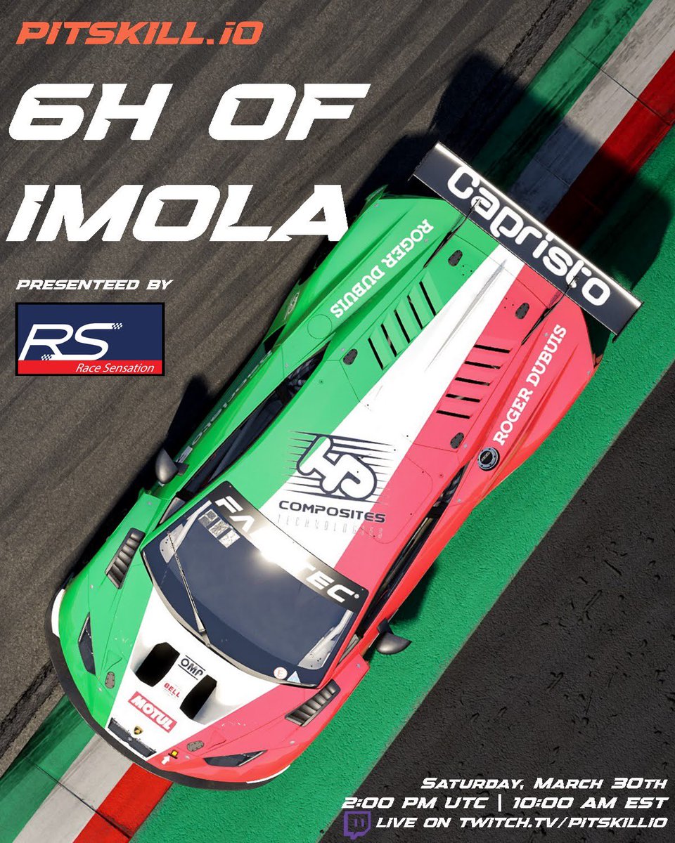 PitSkillio's tweet photo. 📆 6hrs Imola
🏎️ GT3

The 6hrs of Imola, signups are still open with limited spots still available on the grid! Compete to win prizes from our sponsors https://t.co/YJUBZ82Stz

https://t.co/VFoF0pY6Dq https://t.co/7TmSUheqww