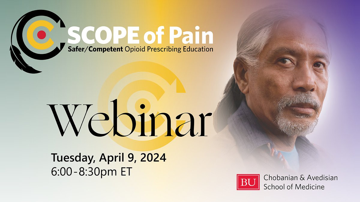 Join us for the Live Webinar for SCOPE of Pain on 4/9 from 6-8:30pm, focusing on Urban Native American Health. Register here: scopeofpain.org/core-curriculu…