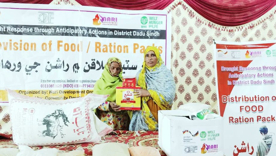 Janodhano's tweet photo. CDF and Local artner Nari Development Organisation NDO Distributed food packs within 200 Families of drought affected areas of district Dadu Sindh, under drought Anticipatory Actions project with partnership of @Welthungerhilfe and support of @AA_stabilisiert . 
@StartNetwork https://t.co/99c8Fj4nTv
