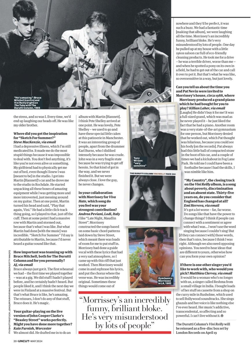 Interview with Vini Reilly in the latest issue of Uncut - featuring Morrissey mentions. 

#VivaHate