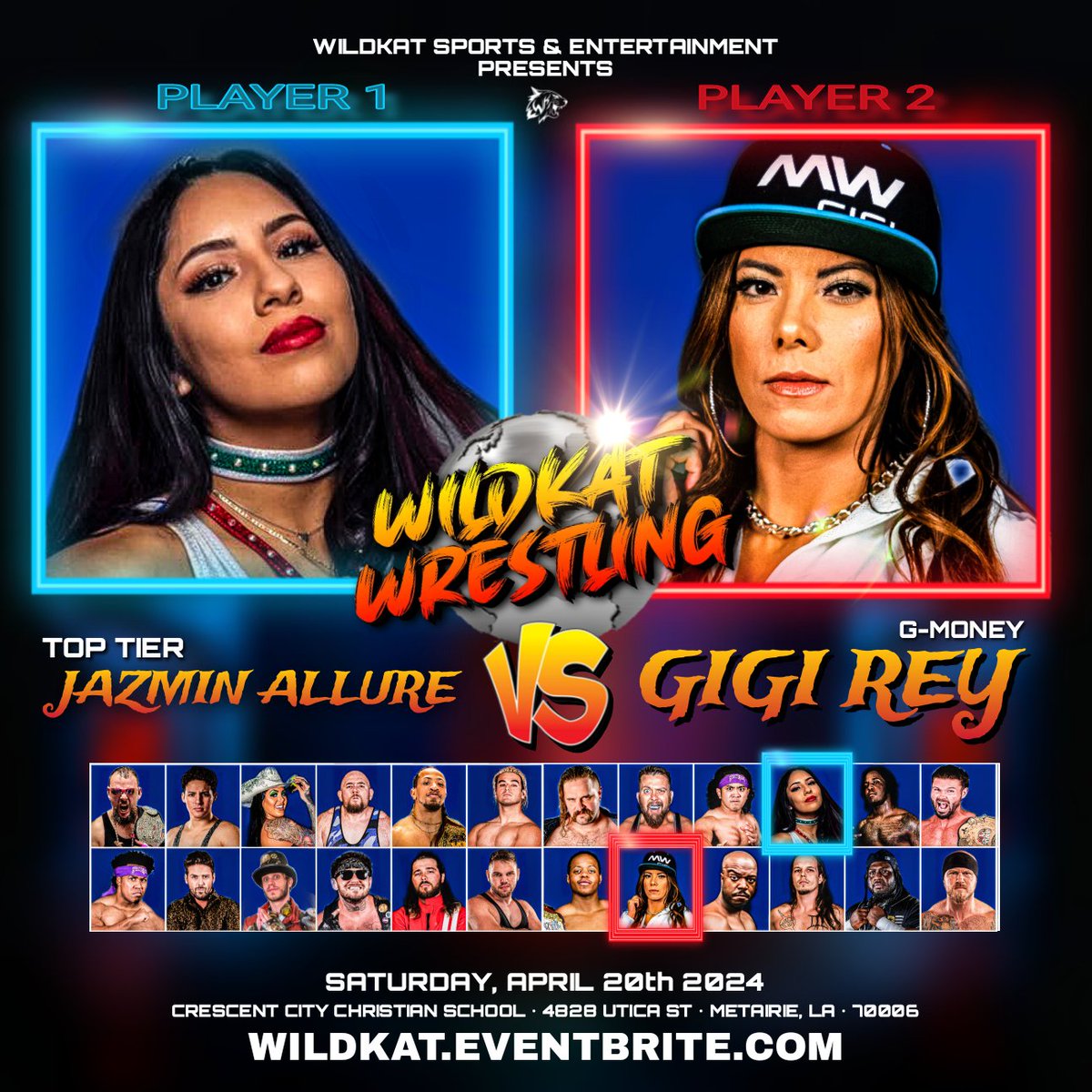 ⚠️MATCH ANNOUNCEMENT⚠️ JAZMIN ALLURE 🆚️ GIGI REY G-Money @gigiwrestling returns to @WildKatSports after her tour of Japan to take on Top Tier @JazminAllure WILDKAT WRESTLING is LIVE on Saturday, April 20th! Visit WILDKAT.EVENTBRITE.COM