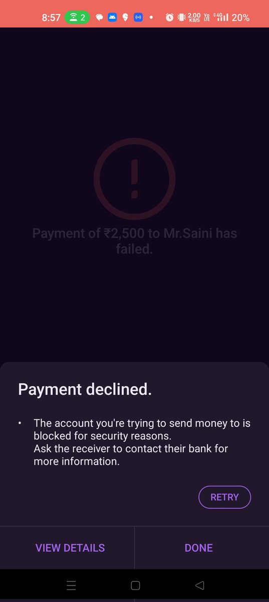 beda4438's tweet photo. @Sohamllb @zomato @zomatocare Sirji payment declined for the account Saini. May be because multiple transaction has been happening.. but not sure can you please check. Was trying to send 2500 as test money but not happening https://t.co/yht1trNABZ