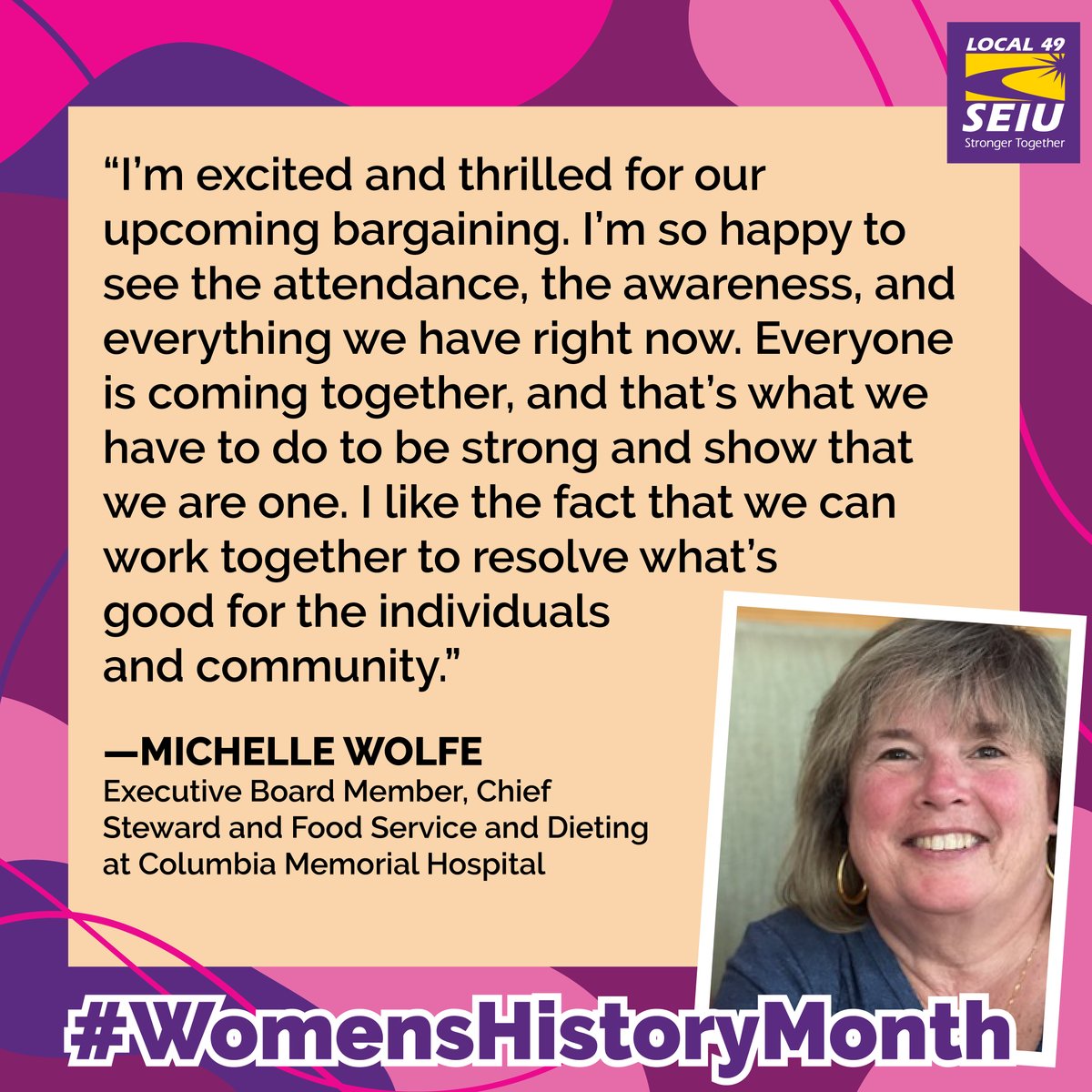 Michelle Wolfe is dedicated leader in our Union Executive Board & Chief Steward at Columbia Memorial Hospital. Michelle shows us how one person can make a big difference. Let's be inspired by her & make positive changes in our own lives & communities. #WomensHistoryMonth