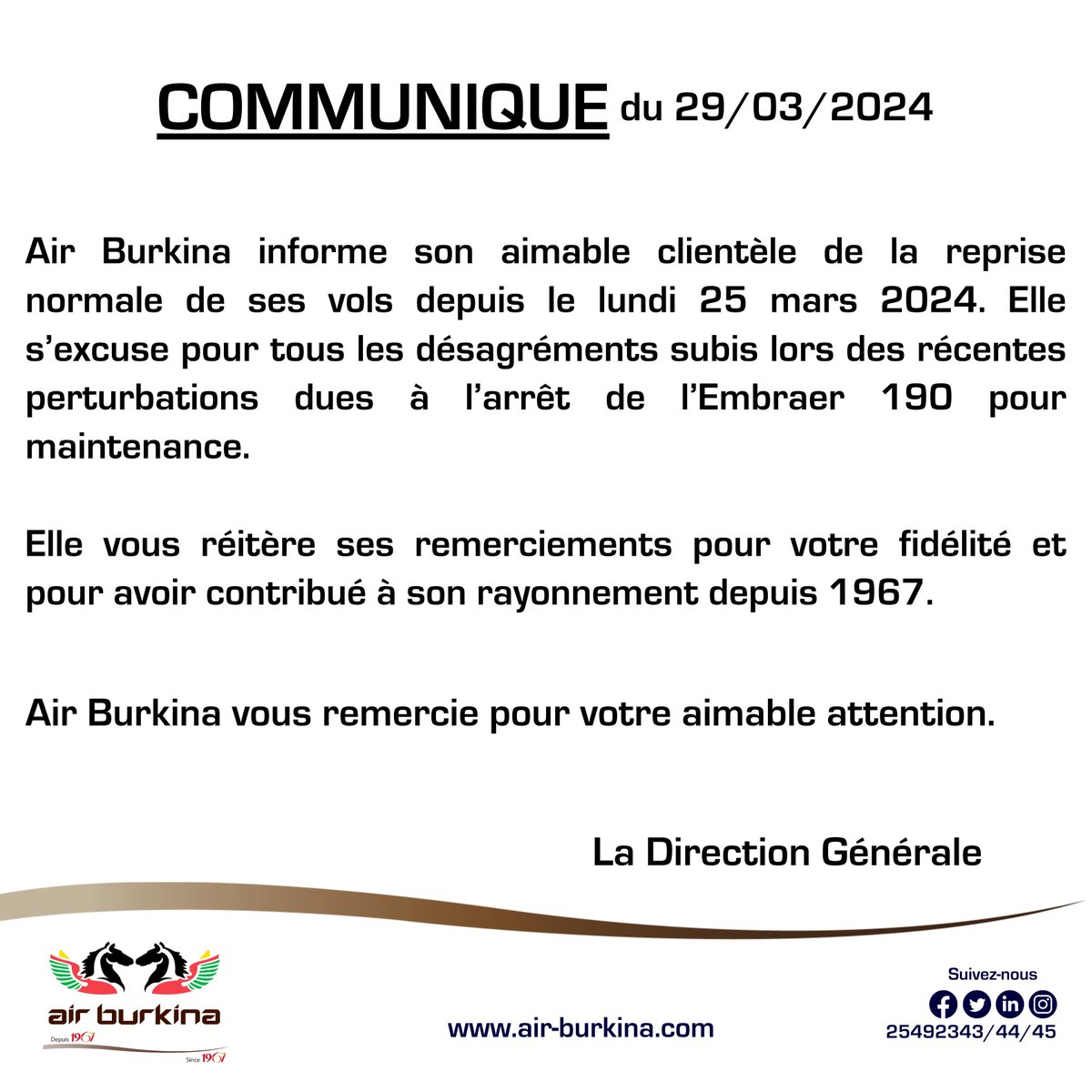 Communiqué du 29/03/2024.
#AirBurkina