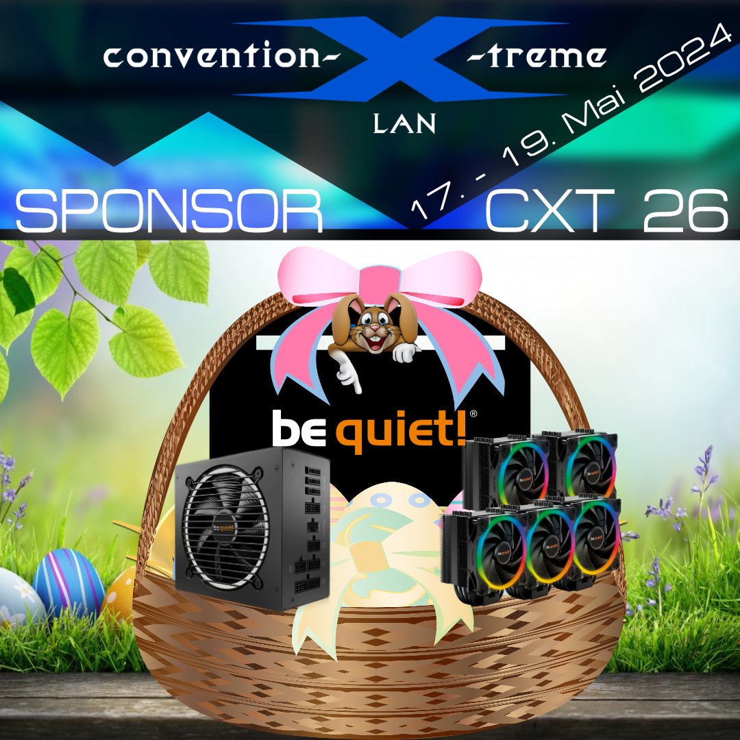 Convention-X-Treme (@cfkn) on Twitter photo #sponsor #cxt26 #bestelan #bequiet
In deinen Osterkorb passen doch sicherlich noch ein Netzteil und ein Lüfter, oder?
<a href="/bequietofficial/">be quiet!</a>  liefert dir beides passend als Sponsor zur CXT 26: Jäger des verlorenen Internets #sponsor #cxt26 #bestelan #bequiet
In deinen Osterkorb passen doch sicherlich noch ein Netzteil und ein Lüfter, oder?
<a href="/bequietofficial/">be quiet!</a>  liefert dir beides passend als Sponsor zur CXT 26: Jäger des verlorenen Internets
