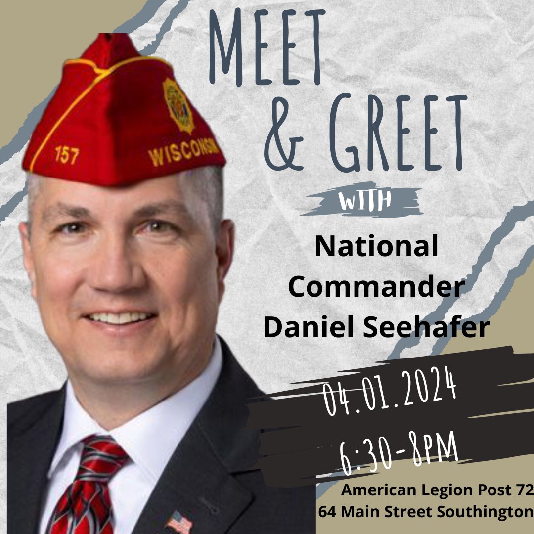 Kiltonicpost72's tweet photo. Join us on Monday for a meet and greet with the American Legion National Commander from 6:30 - 8pm at the post. https://t.co/HQX49TYxf0