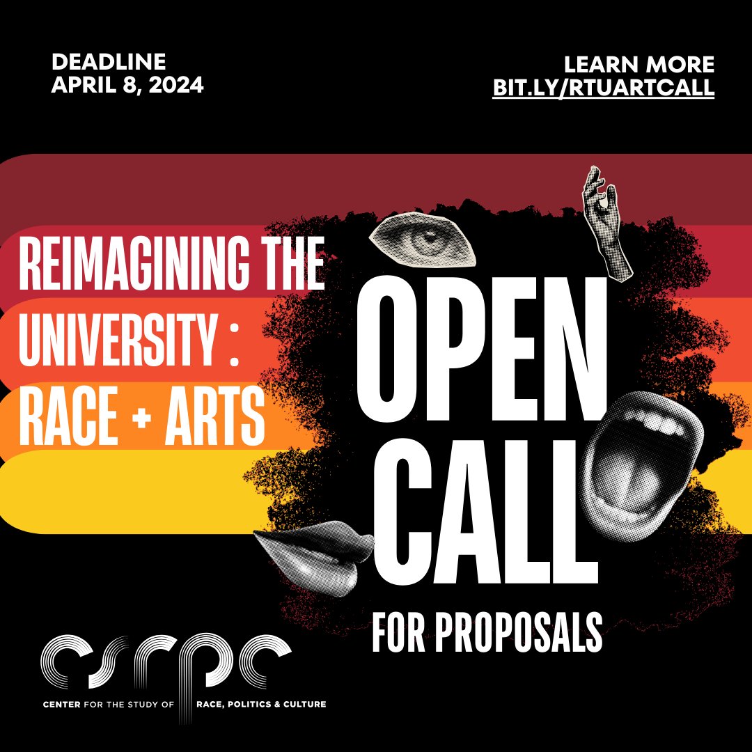 Did you miss our Reimagining the University: Race + Arts Info Session? You can access the recording to learn more about the call for proposals at bit.ly/RTUinfo Don't wait - the deadline to submit proposals is Monday, April 8, at 5:00 PM! Apply at bit.ly/RTUartcall