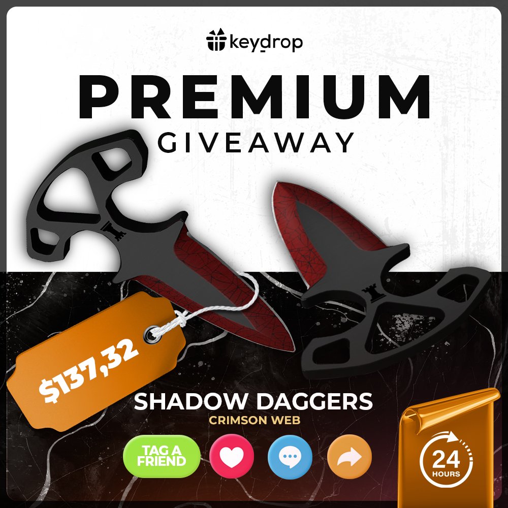 keydropcom's tweet image. Win Shadow Daggers | Crimson Web in JUST 3 clicks!🏆

👊 Like ❤️ the post!
🔁 Retweet! 
👥 Tag a Friend! 

⏰ Wait 24 hours! 

*Make sure you follow us 

#giveaways #signfree #freegiveaways #keydropcom