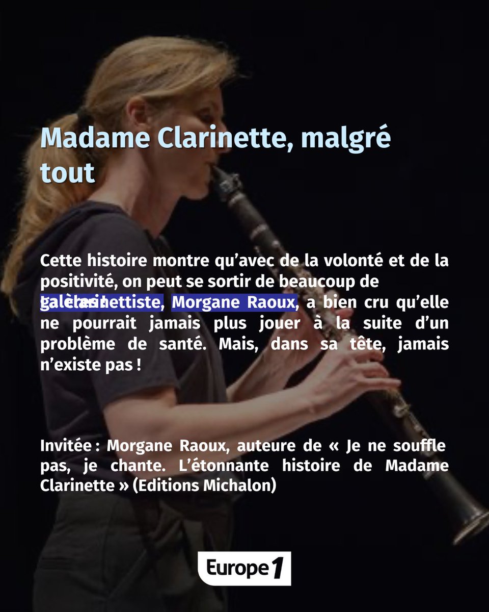 👉 Madame Clarinette, malgré tout 📍6h #podcast 📍14h @europe1 Invitée : Morgane Raoux, auteure de « Je ne souffle pas, je chante. L’étonnante histoire de Madame Clarinette » @MichalonEd @hondelatte #hondelatteraconte