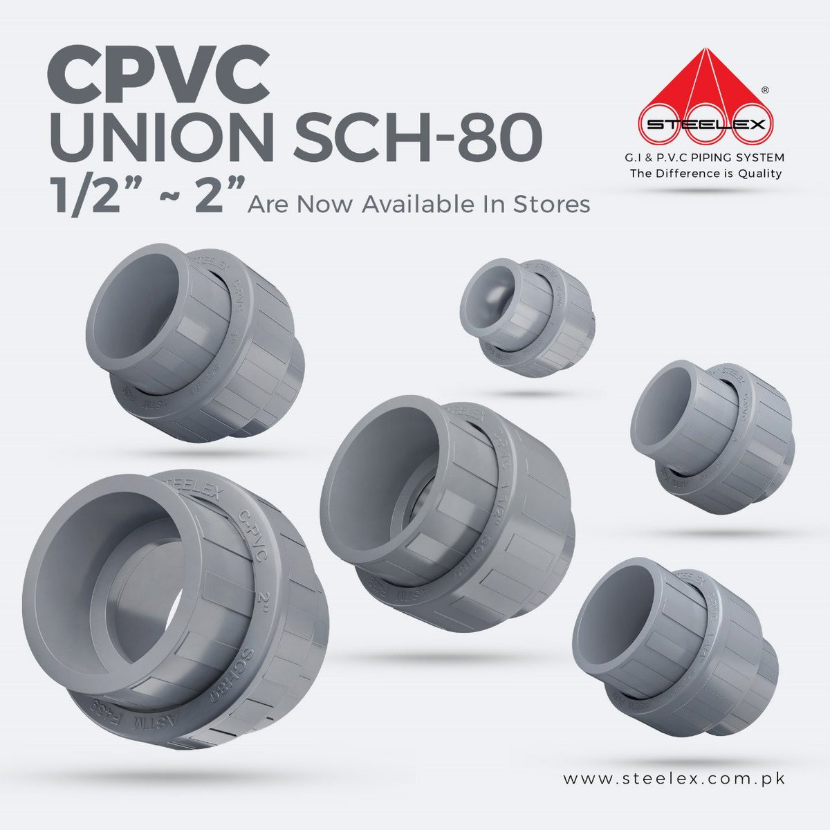 STEELEXPVTLTD's tweet photo. "Exciting news! CPVC Union Sch-80 fittings, in sizes 1/2" - 2"are now available! 🛠️ Perfect for plumbing projects that require durability and chemical resistance. Check them out at your local plumbing supply store! 
#CPVC #Plumbing  #steelexpakistan #steelex #cpvcfittings https://t.co/IsbzuuJ6Dl