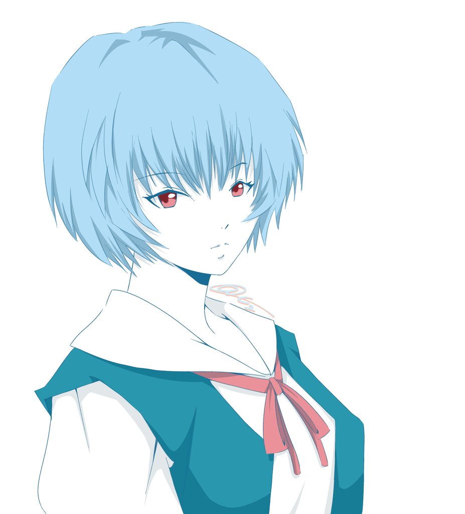 ayanami rei 1girl solo looking at viewer short hair simple background shirt white background  illustration images