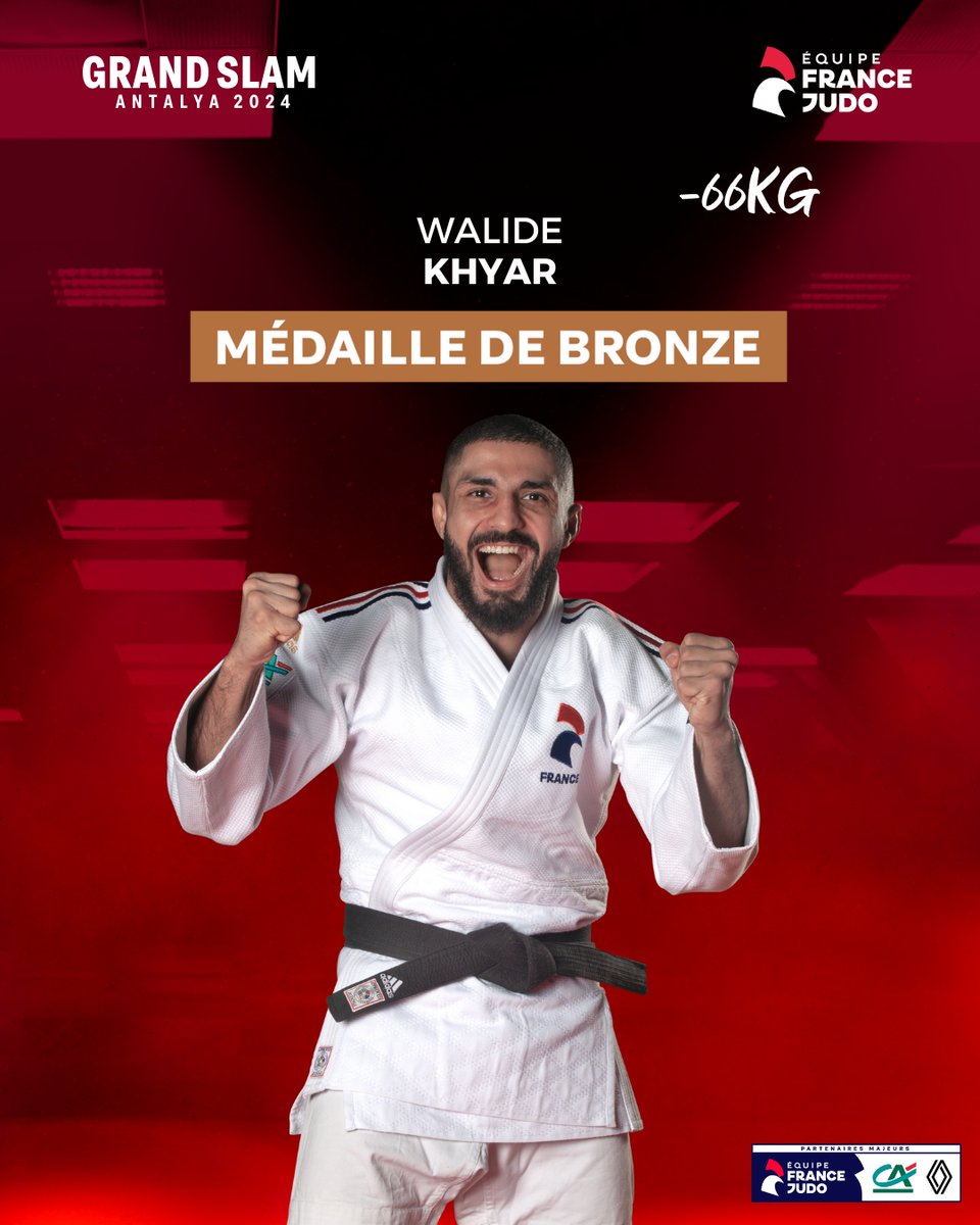 Walide en bronze 🥉 Notre Français remporte son combat pour la place de 3⃣ et décroche la médaille de bronze ! 💪 Félicitations Walide ! 👏 #JudoAntalya #GoLesBleus #FierdEtreJudoka