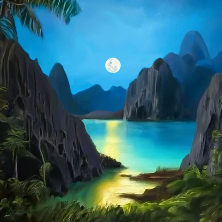 Art of the Day: 'Moonlight Over a Hidden Cove'. Buy at: ArtPal.com/peterballantyn…