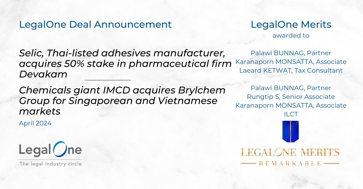 LegalOneGlobal's tweet photo. See the latest evaluated deals, cases and transactions awarded #LegalOneMerits to involved #lawyers at ILCT.

For more details, go to  https://t.co/BzPETCuP4r

#LegalOne #legal #lawyer #lawfirm #GeneralCounsel #inhousecounsel #legalprofession #Thailand https://t.co/5vCVbxtp2S